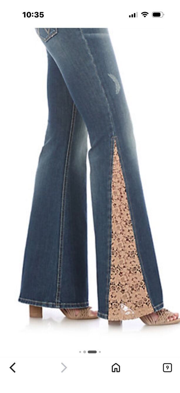 Chrysanthemum Medium Wide Leg Boho Flare Jeans Crocheted